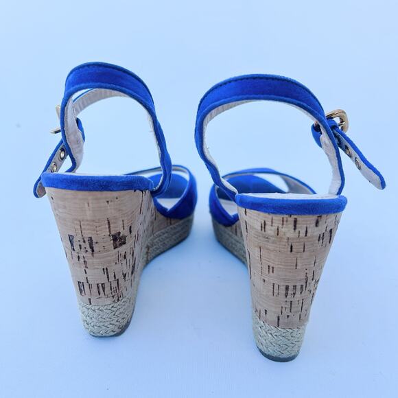 Prada Authentic Suede Blue Espadrille Cork Wedges Sandals 39 Heels 9 Dust Bag - Picture 8 of 11